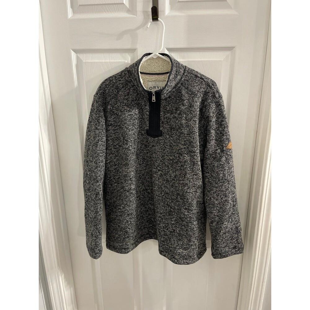 Orvis Men's Sherpa Fleece Lined 1/4 Zip Pullover Sweater Size L Black/Gray